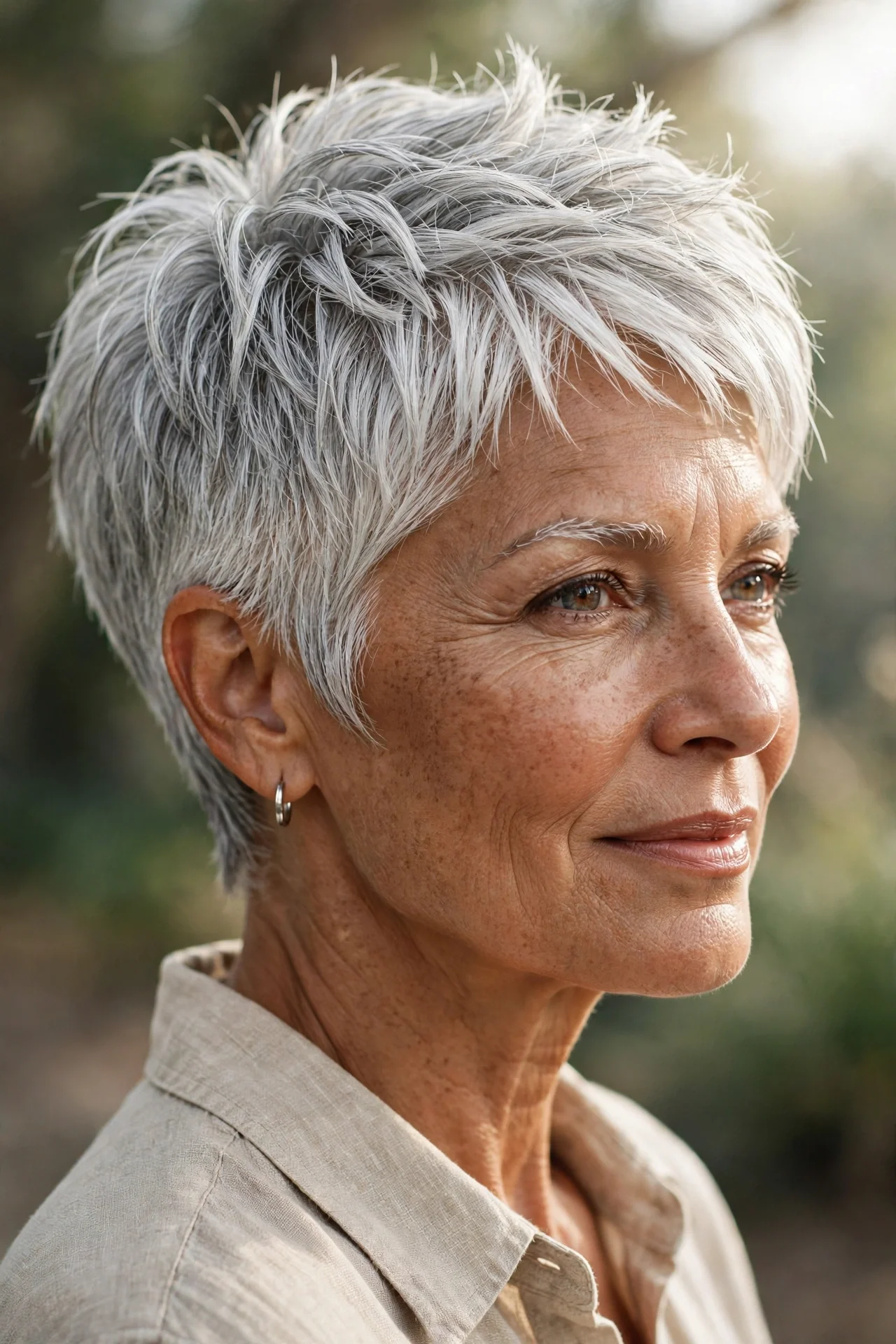 Textured silver pixie cut with point-cut multi-tonal ends