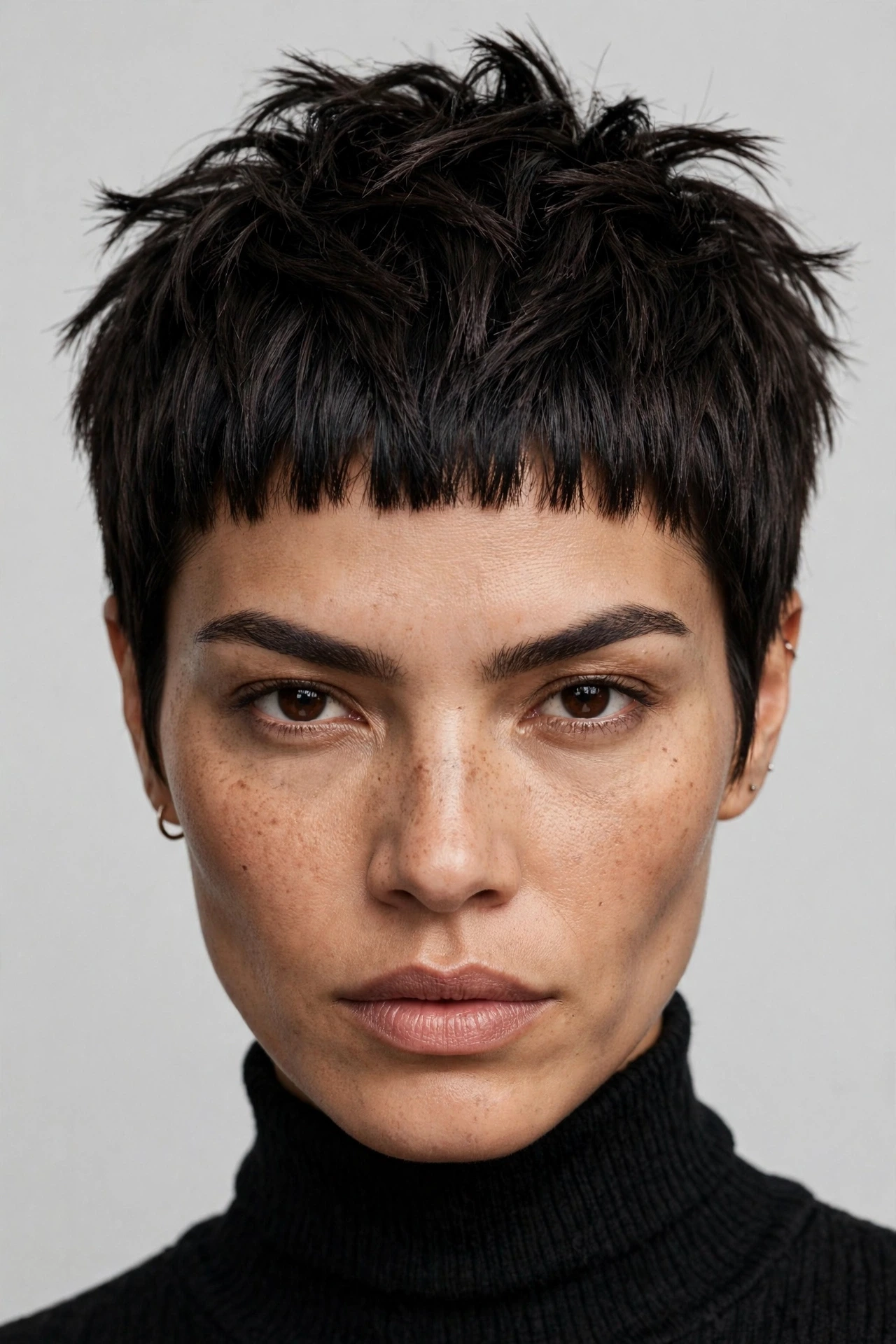 Textured pixie with micro bang and point-cut textured crown