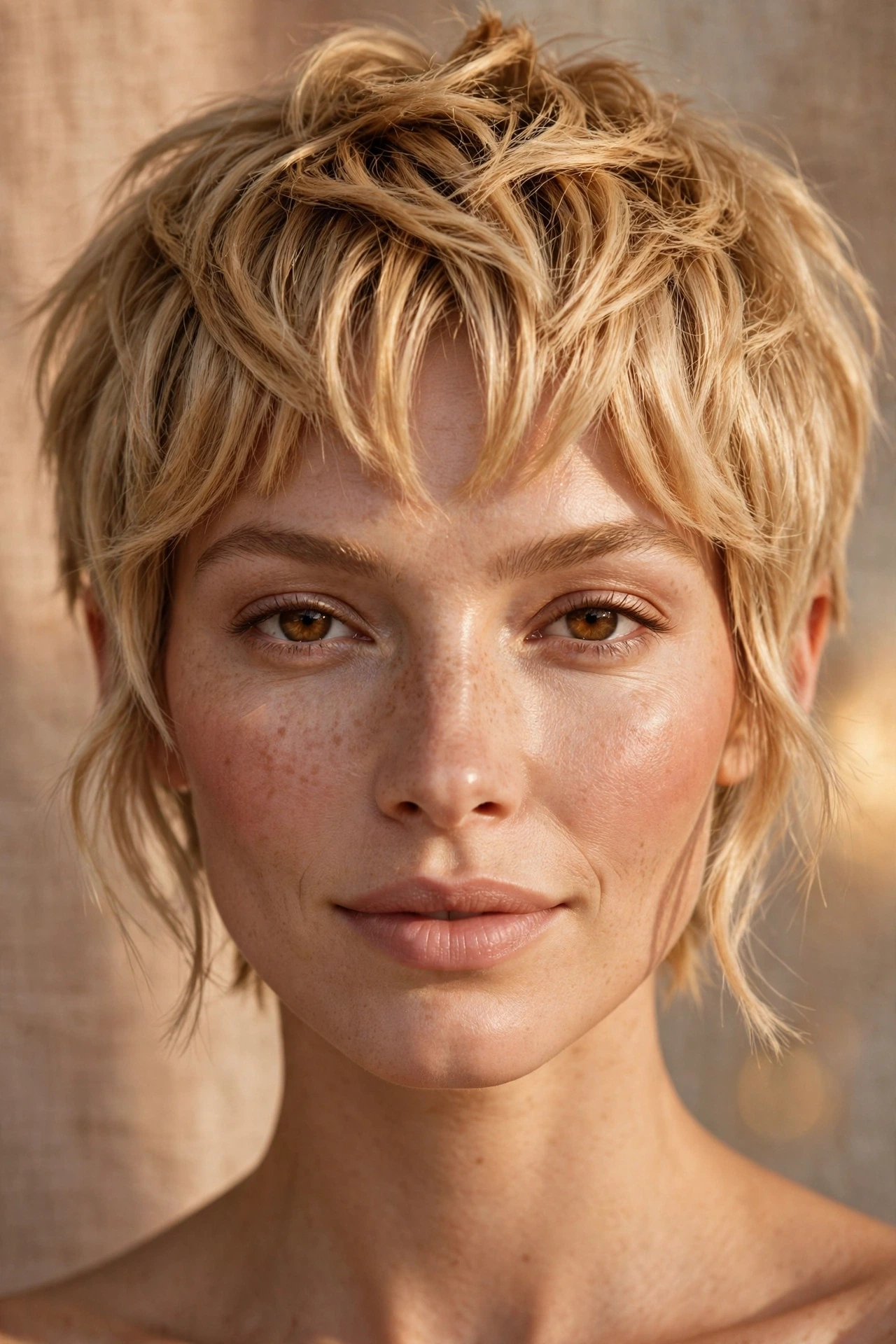 Textured pixie for heart faces with curtain fringe