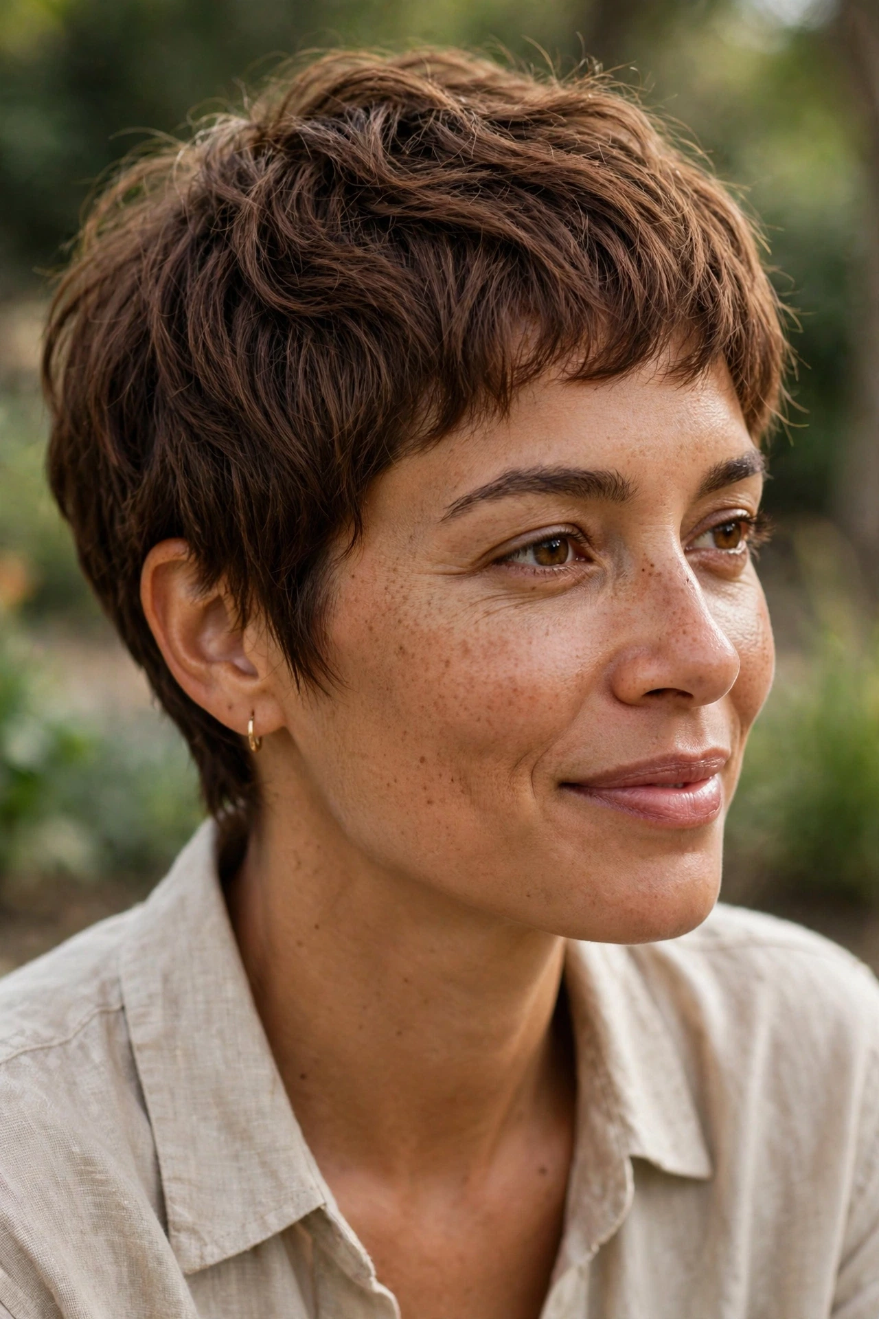 Low-maintenance textured pixie with natural air-dry texture