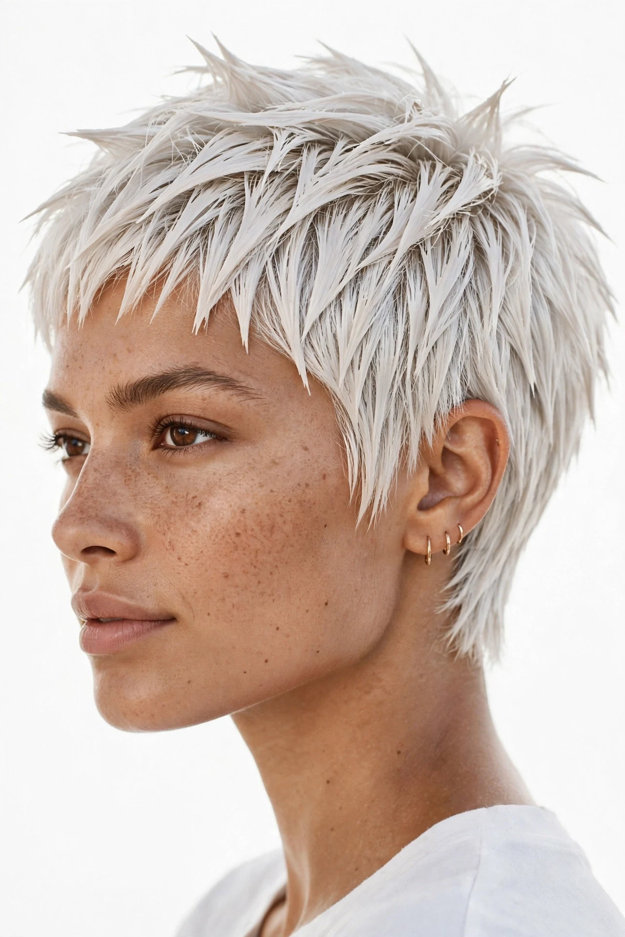 Textured platinum pixie with point-cut light-catching ends