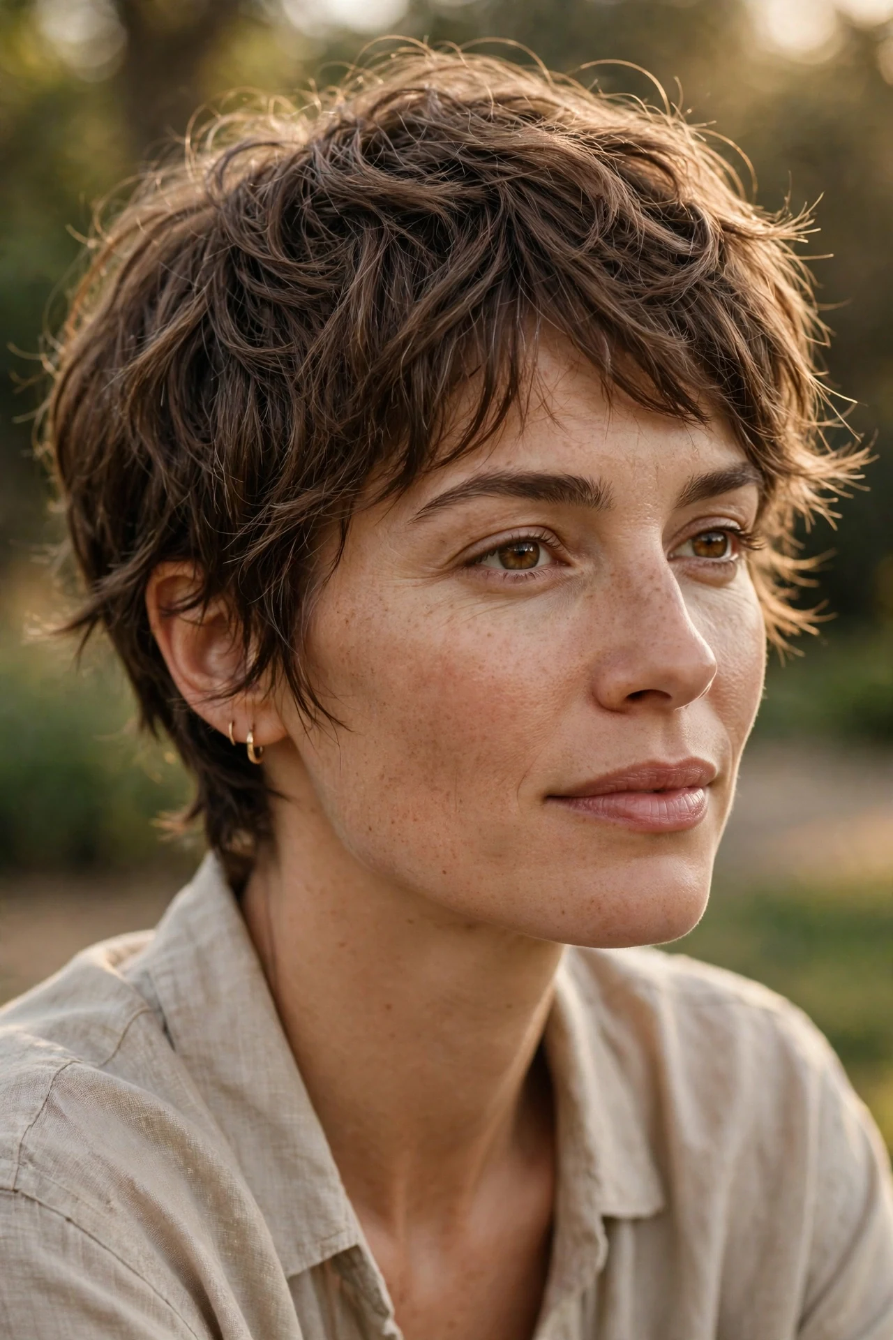Textured grown-out pixie with relaxed 4 inch length
