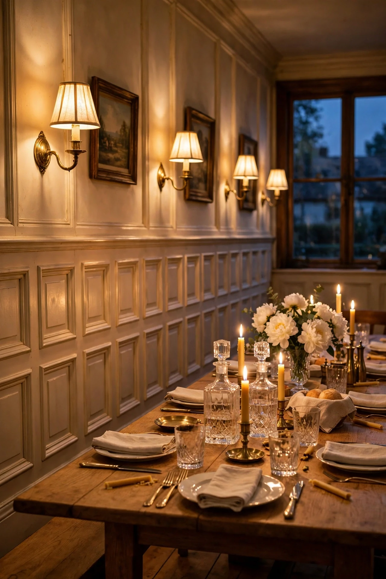 Candle-Style Sconces Grazing Dining Room Panels