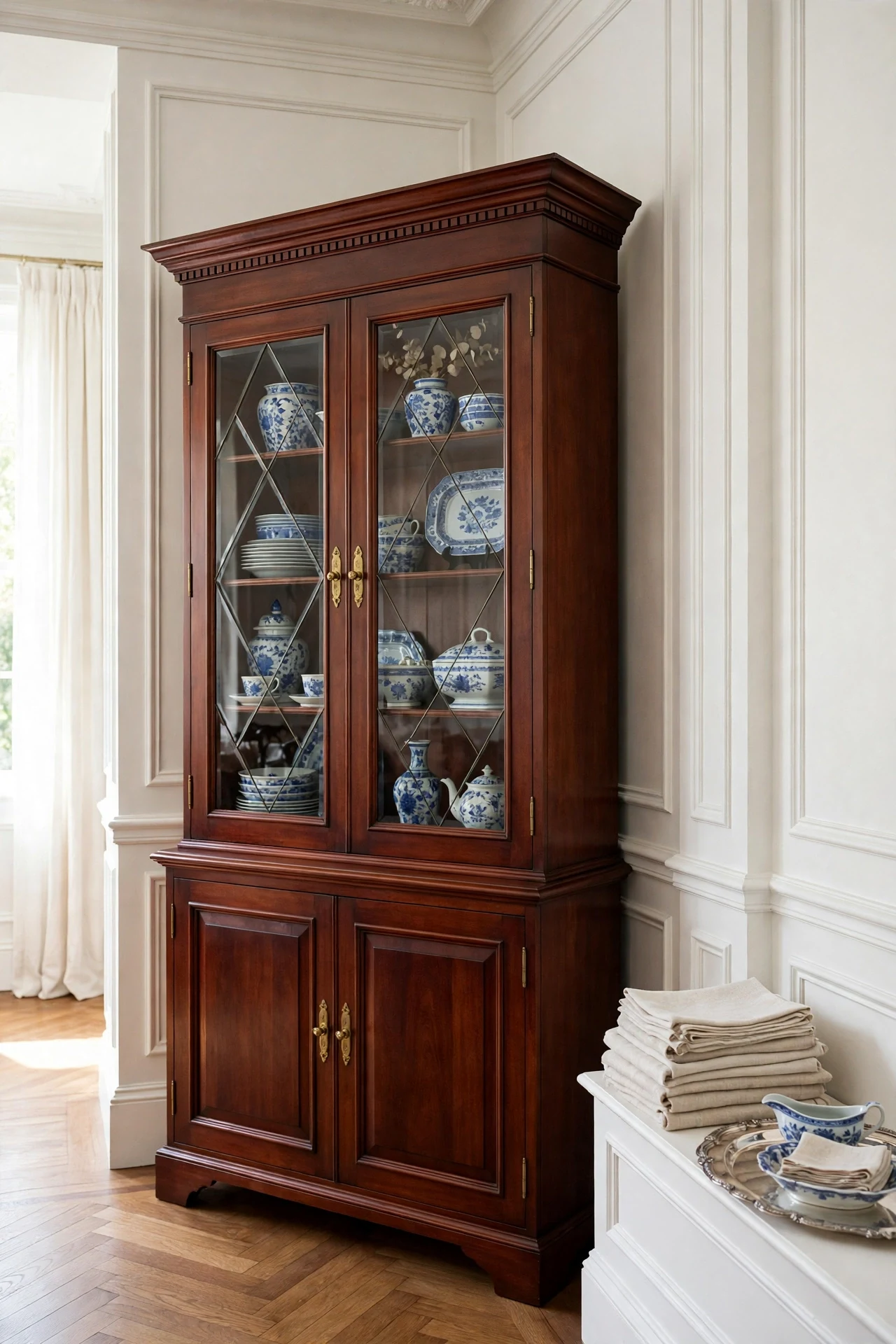 Breakfront Cabinet Framed by Matching Panel Molding