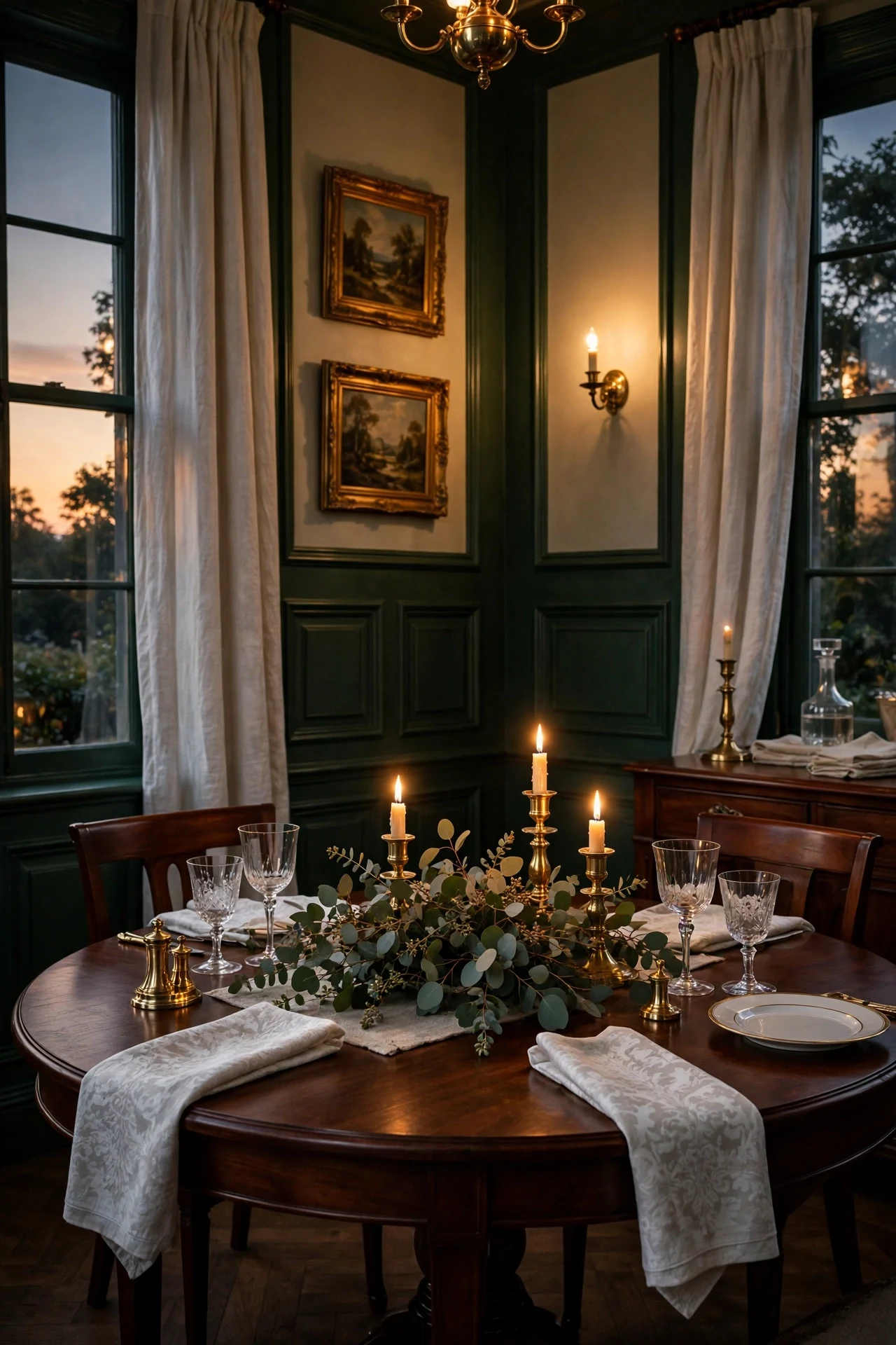 Deep Forest Green Raised Panels in a Dining Room