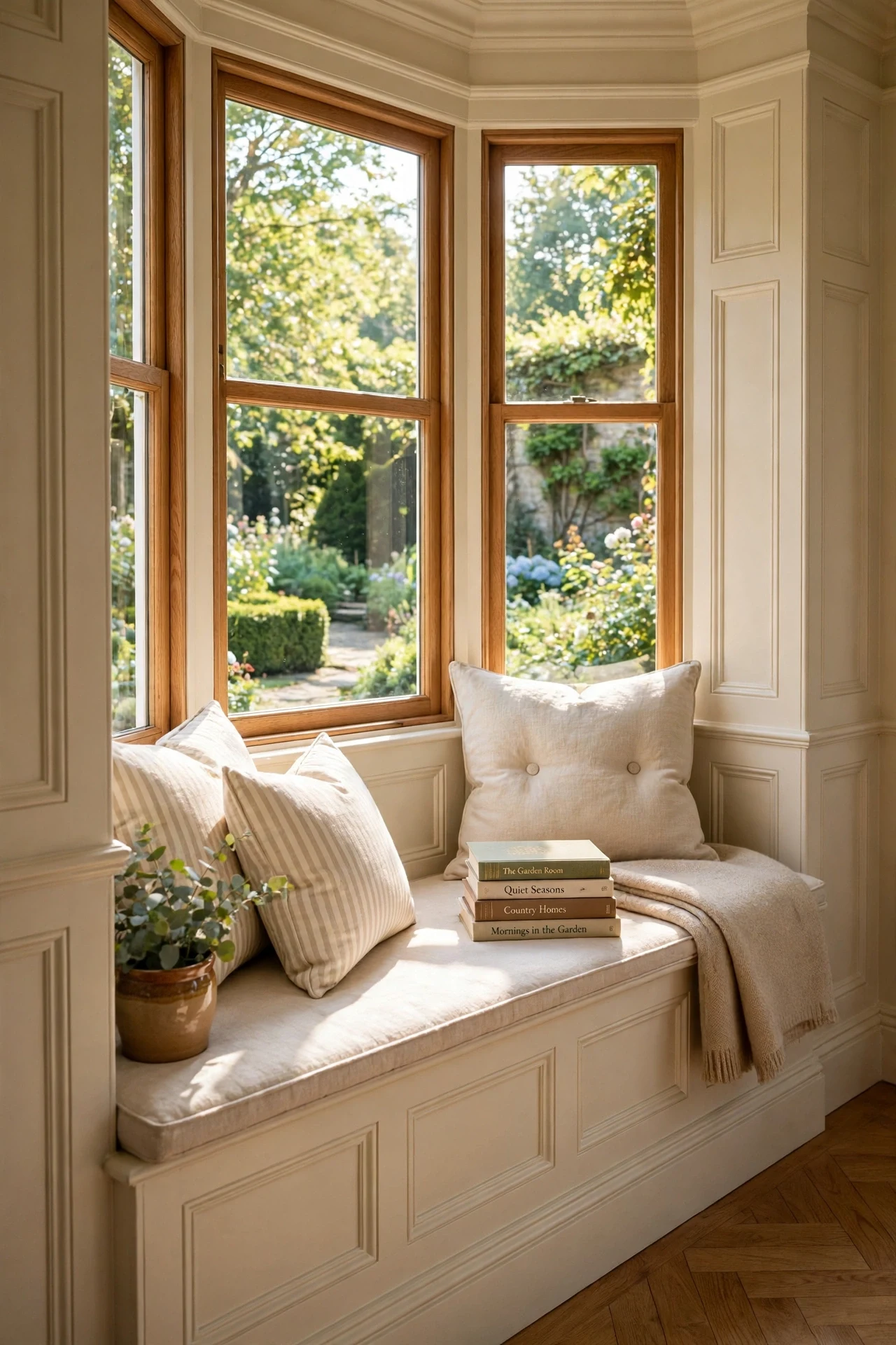 Window Seat Set Into a Paneled Bay