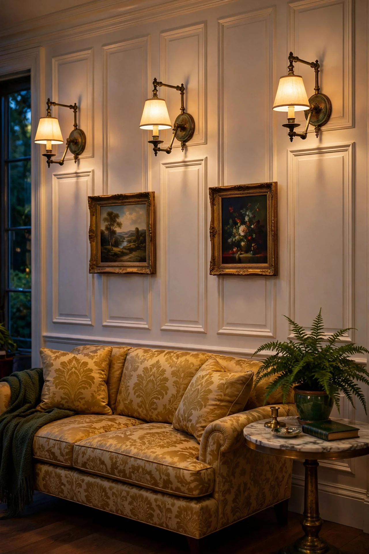 Antique Brass Sconce Gallery Over Paneled Boxes