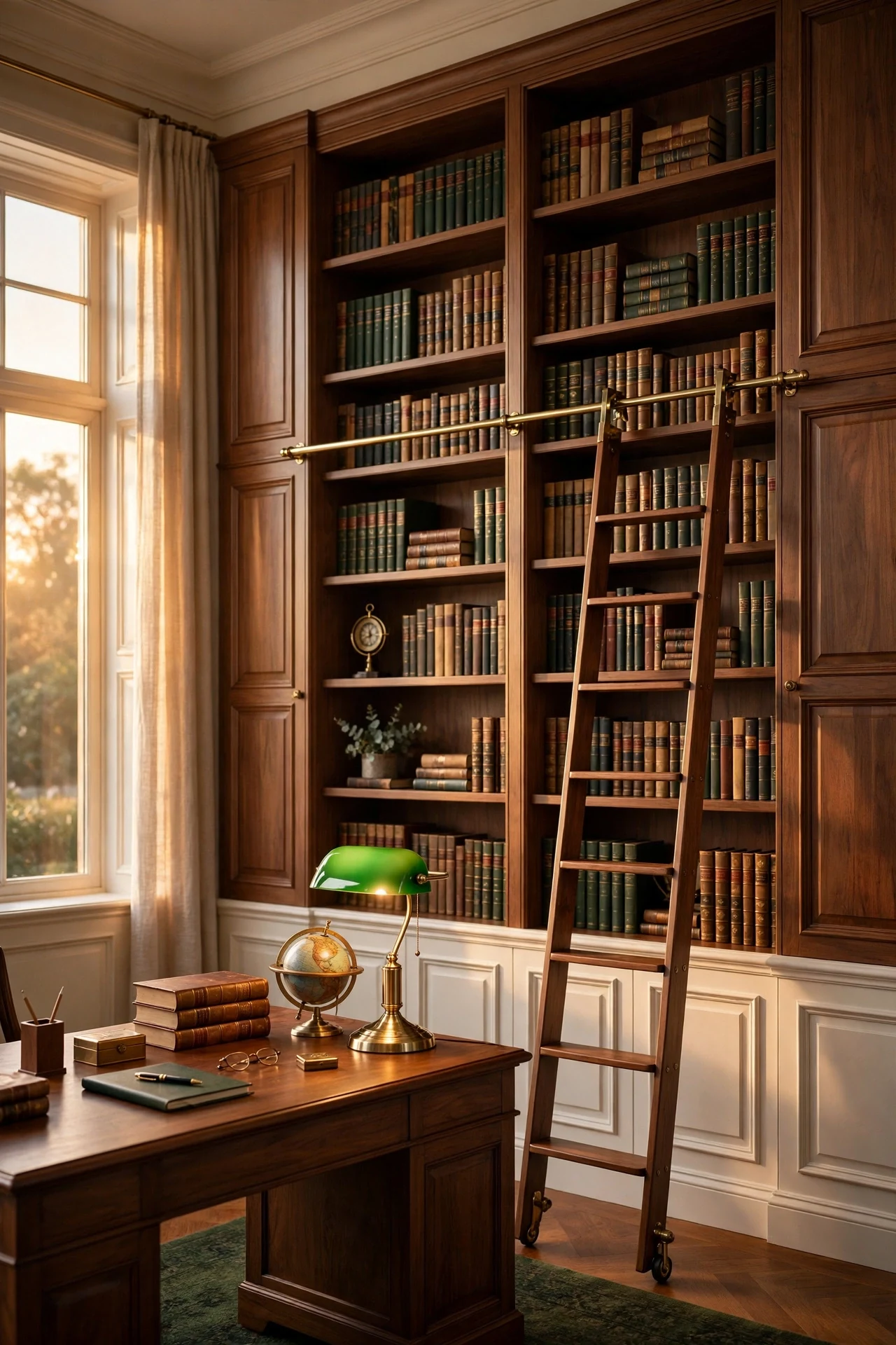Built-In Bookshelves Flanked by Paneled Returns