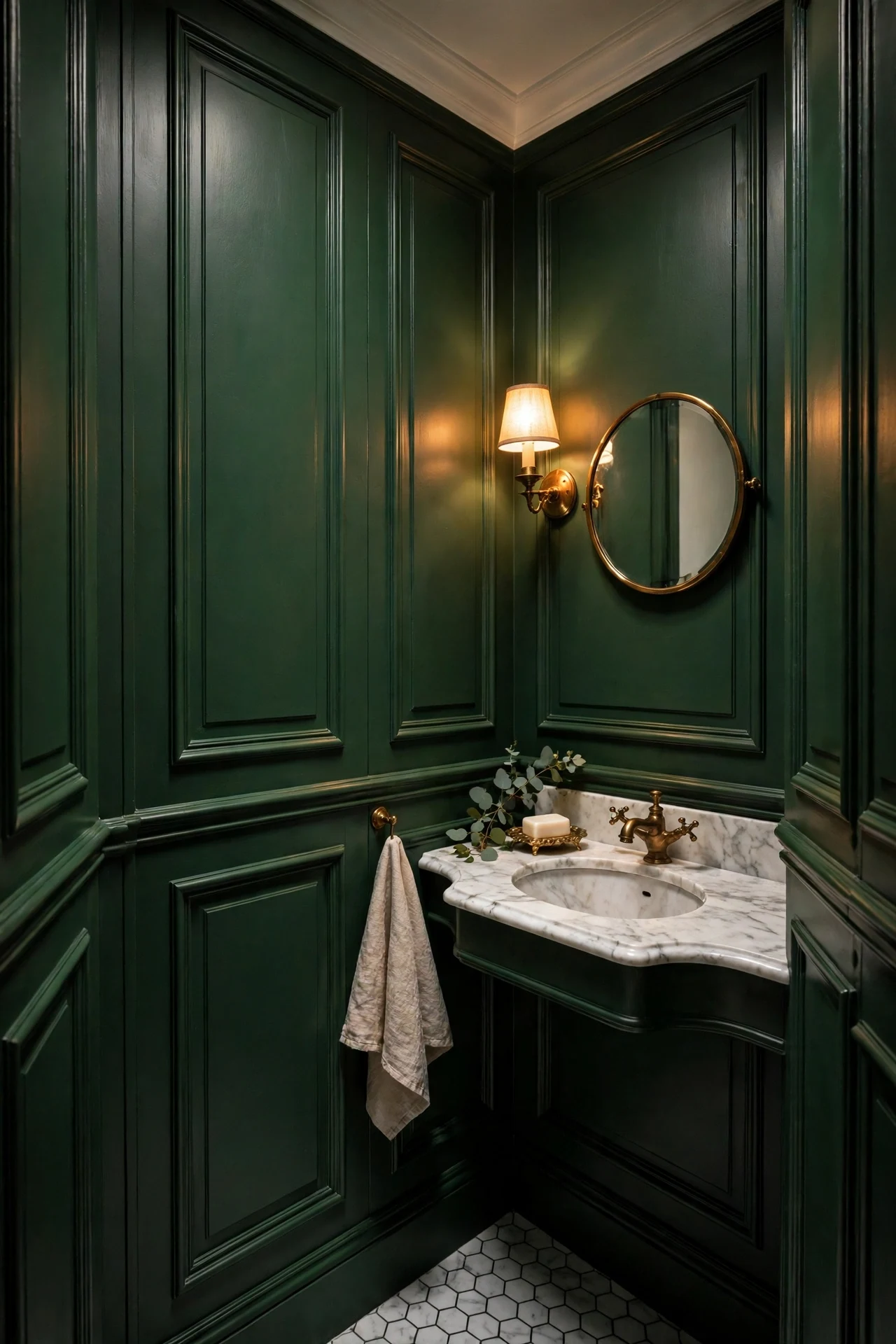 Full-Height Panels in a Tiny Powder Room