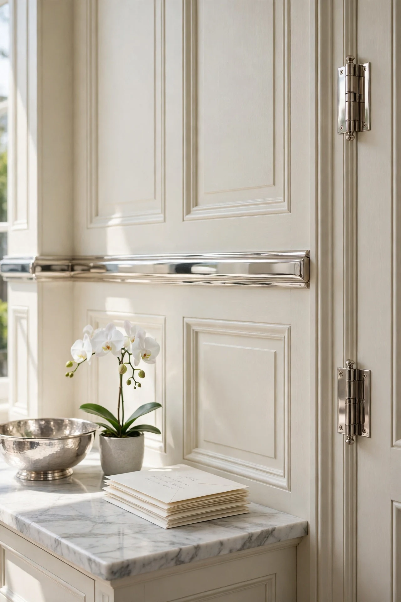 Polished Nickel Rail Caps and Door Furniture