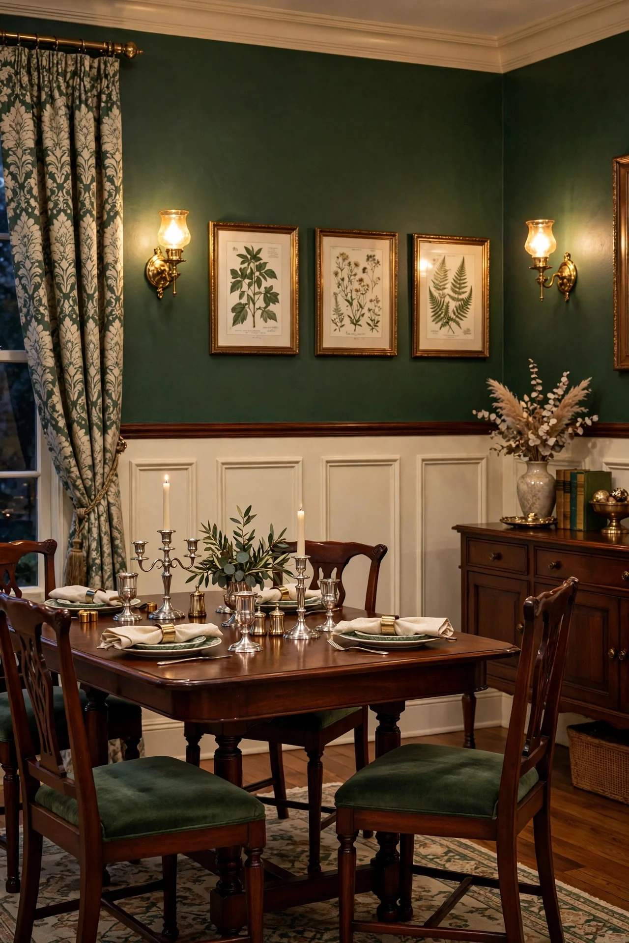 Two-Tone Traditional Wainscoting Ideas in Cream and Green