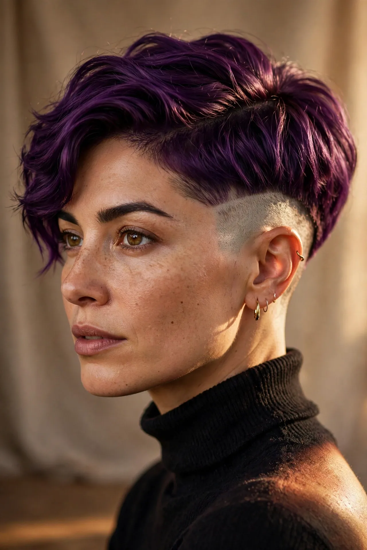 Undercut Pixie with Deep Plum Colour